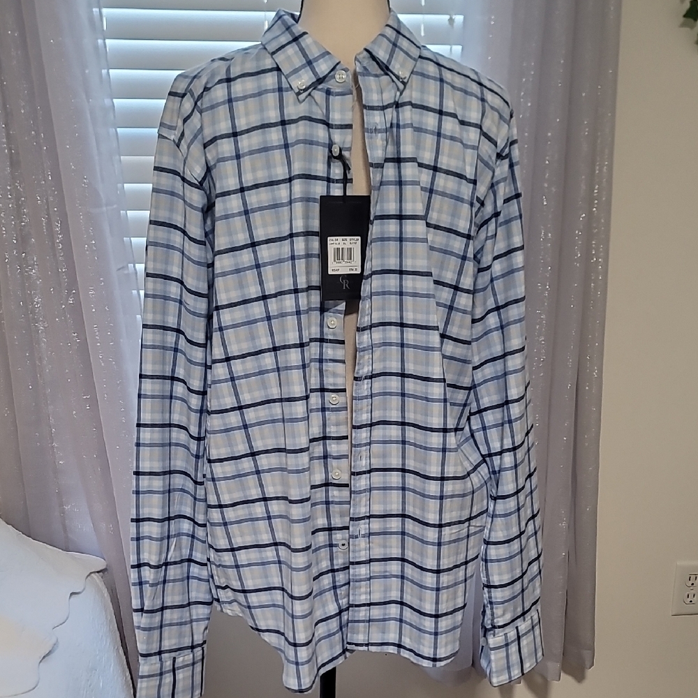 Stylish White and Blue Plaid Men's Shirt